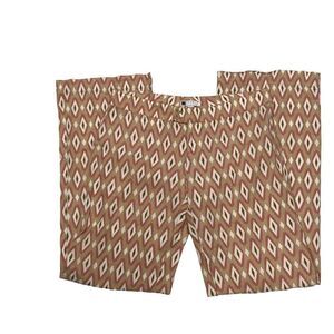 Carole Little Linen Blend Beige Pink Geometric Diamond Pattern Casual Pants Sz 4